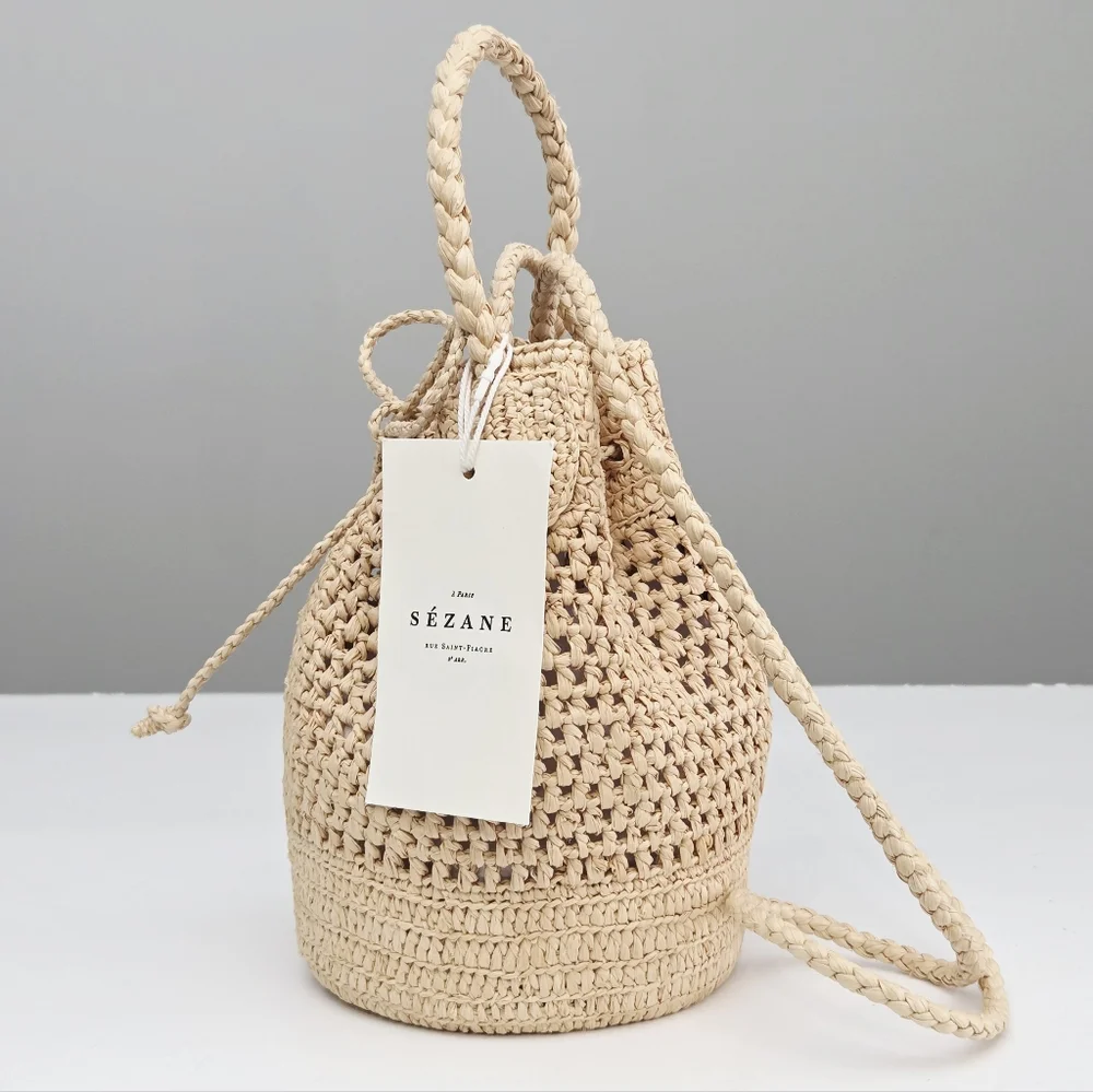 NWT SEZANE CAPUCINE MINI BAG - NATURAL RAFFIA - Picture 7 of 9